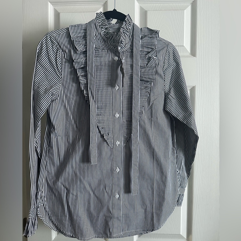 JCrew Striped Ruffle Collar Button Up - NWT - 00